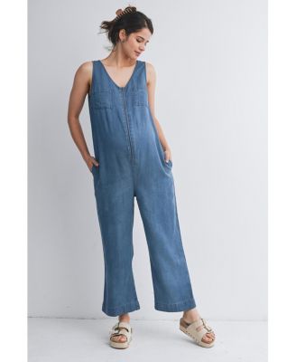 Maternity Front Zip Sleeveless Jumpsuit Nursing Friendly