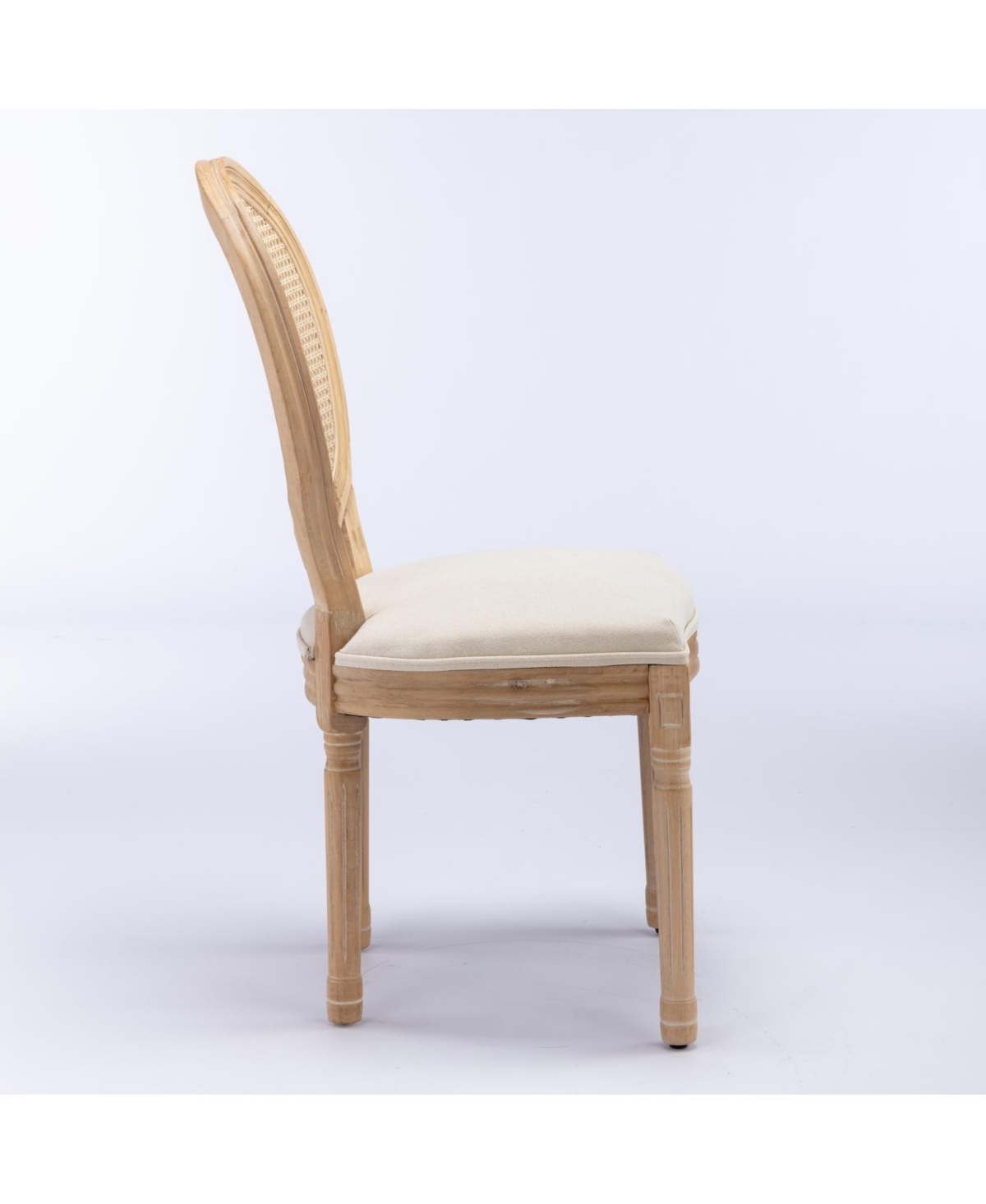 sumyeg French Style Solid Wood Frame Dining Chair with Linen Fabric and Rattan Back Set of 2