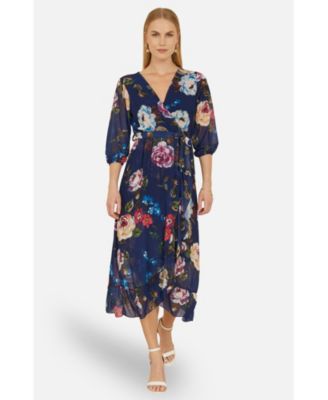 Women's Watercolour Dip Hem Midi Wrap Dress