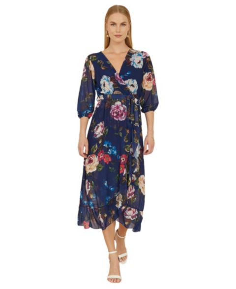 Женское платье Yumi Watercolour Dip Hem Midi Wrap, цвет: Тёмно-синий