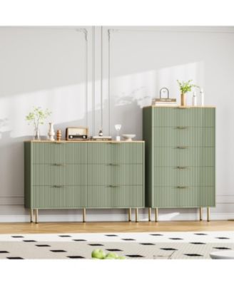 6 Drawer Dresser for Bedroom Chest of Drawers, 47" Wide Fluted Dresser with Drawers, Modern Wooden Double Dressers with Metal Handles