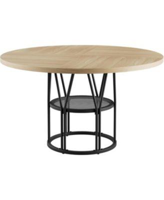 Round Dinning Table for 4-6, 47" Circle Kitchen Table with Storage Shelf & Sturdy Metal Frame, Modern Dinner Table for Kitchen, Living Room