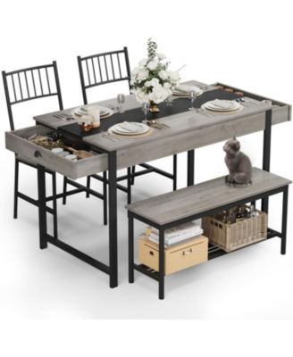 Dining Table Set for 4, Small Kitchen Table and 2 Chairs for 4 with Bench, Breakfast Nook Rectangular Farmhouse Table Set