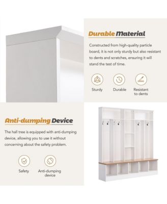 Wide Design Hall Tree with Storage Bench with 8 Hooks for Entryway