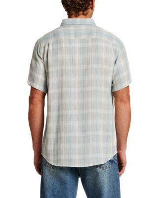 Men's Short-Sleeve Button Down Herringbone Plaid Shirt