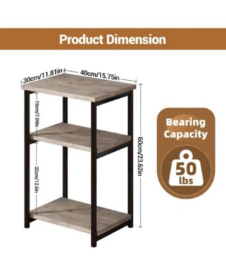 Slim 3-Tier End Table with Storage Shelves, Narrow Mobile Side Table for Small Spaces, Industrial Wood & Metal Sofa Table, Record Player St