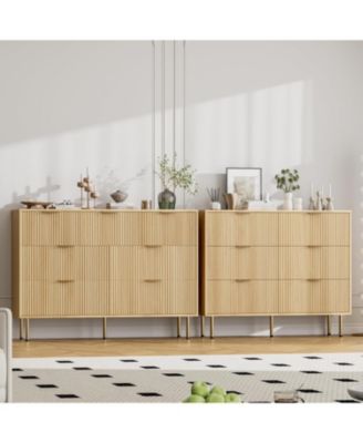 7 Drawer Dresser for Bedroom Chest of Drawers, 55" Wide Fluted Dresser with Drawers, Modern Wooden Double Dressers