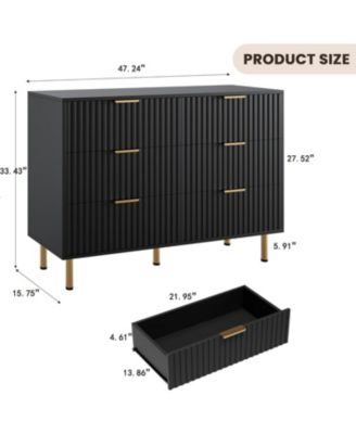 Fluted 6 Drawer Dresser for Bedroom, 47.2 in Wide Modern Chest of Drawers with Deep Drawers, Large Double Dresser TV Stand