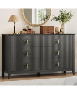 Fluted 6 Drawers Dresser for Bedroom, 54" Wide Modern Chest of Drawers with Metal Handle, Wooden Dresser Organizer for Bedroom.