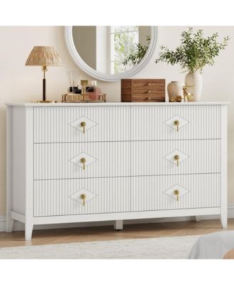 Fluted 6 Drawers Dresser for Bedroom, 54" Wide Modern Chest of Drawers with Metal Handle, Wooden Dresser Organizer for Bedroom.