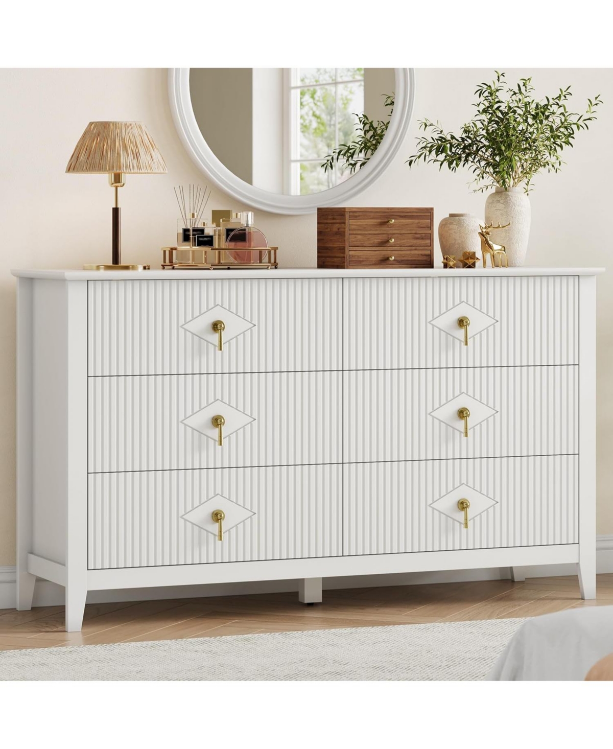 gaomon Fluted 6 Drawers Dresser for Bedroom, 54" Wide Modern Chest of with Metal Handle, Wooden Organizer Bedroom.