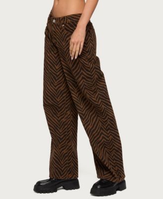 Women's Zebra Print Low Rise Baggy Jeans