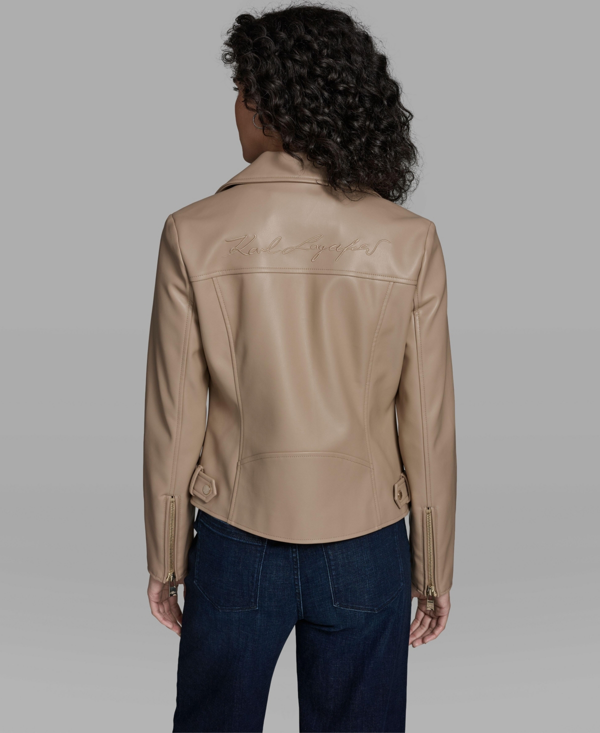 Karl Lagerfeld Paris Women's Logo Pin Asymmetrical Moto Jacket