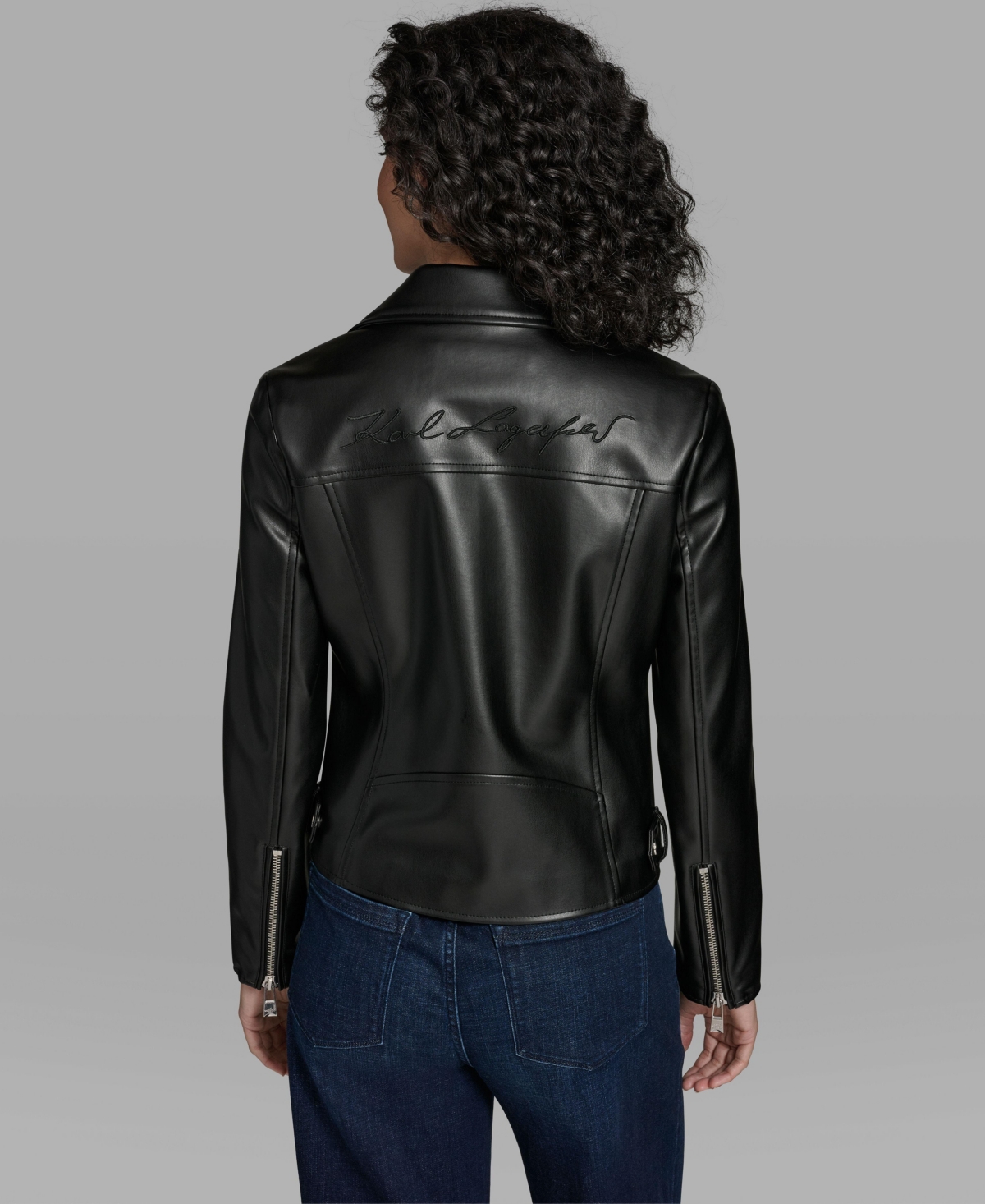 Karl Lagerfeld Paris Women's Logo Pin Asymmetrical Moto Jacket