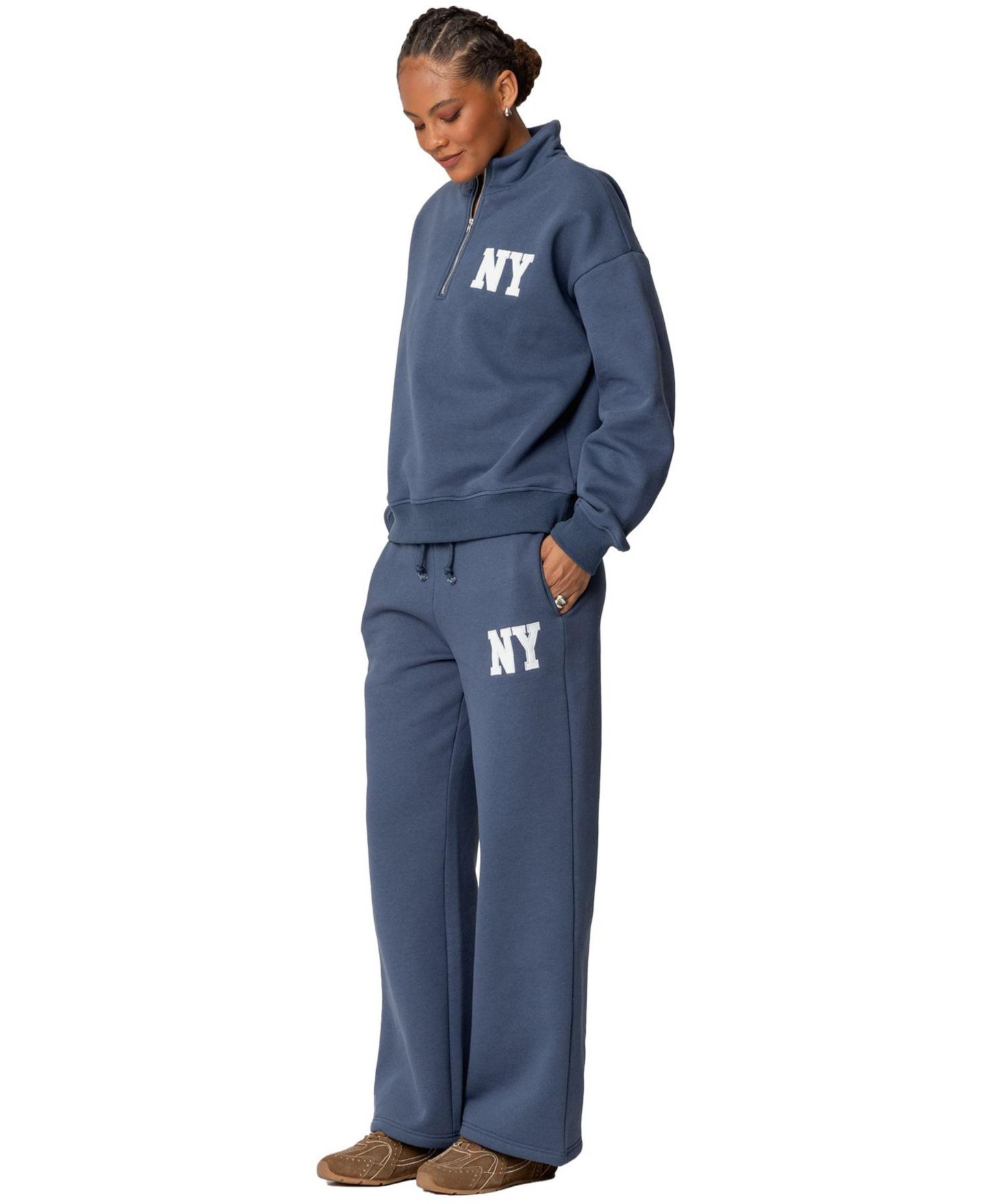 Женские брюки Edikted Ny Wide Leg Sweatpants, цвет: Синий — фото 3