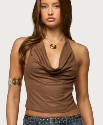 Women's Adeline Faux Suede Cowl Neck Halter Top