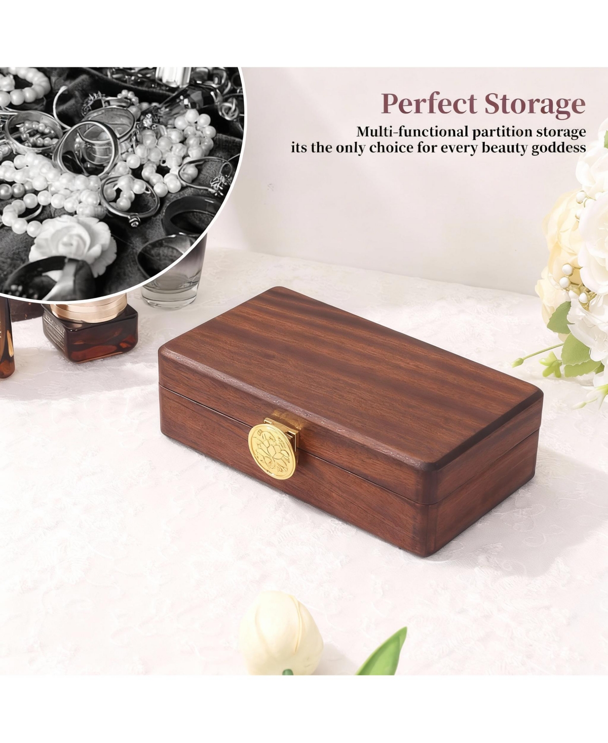 Yigii Solid Wood Travel Organizer Box: Compact, Brass Lock, Premium Material