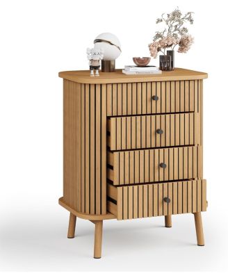 4 Drawer Dressers, Chest of Drawers for Bedroom, Nightstand, Spacious Storage Boho Wicker Dresser with Matte Handles
