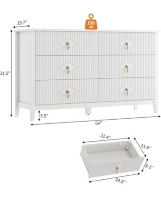 Dresser for Bedroom with 6 Drawers, 54 in Extra Wide Modern Chest of Drawers with Metal Handle, Dresser TV Stand, Wood Organizer for Bedroom