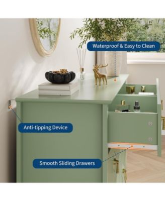 Dresser for Bedroom with 6 Drawers, 48 in Wide Modern Chest of Drawers with Metal Handle, Dresser TV Stand, Wood Drawer Organizer for Bedroom