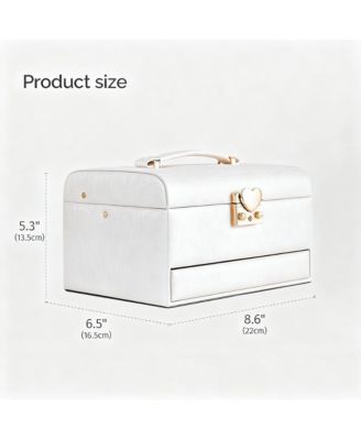 Leather Jewelry Organizer with 3 Drawers, Mirror, and Lock