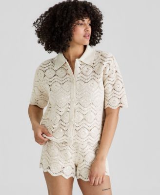 Women's Sequin Embellished Crochet Shirt