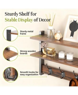 Two-Tier Wall Rack, 17" Shelf, 4 Hooks, Heavy Duty