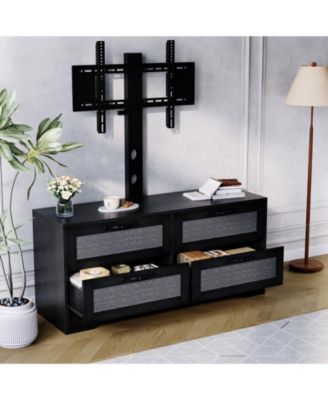 4-Drawer TV Stands for Living Room, Entertainment Center,4-Drawer Wicker-Style MDF TV Stand with Stand