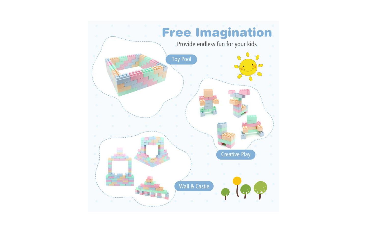 Детские конструкторы Slickblue Educational BPA-Free Building Blocks 64-Piece Set, Ages 18+ Months, цвет: Разноцветный — фото 5