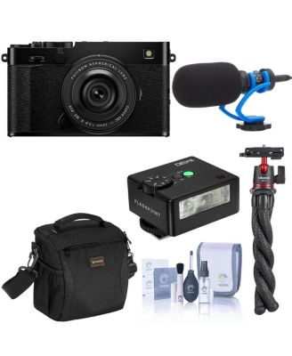 X-E5 Mirrorless Camera with XF 23mm f/2.8 R WR Lens, Black, Bundle with TASC300 Microphone, MT-11 Tripod, iM30 Mini Flash, Shoulder Bag and