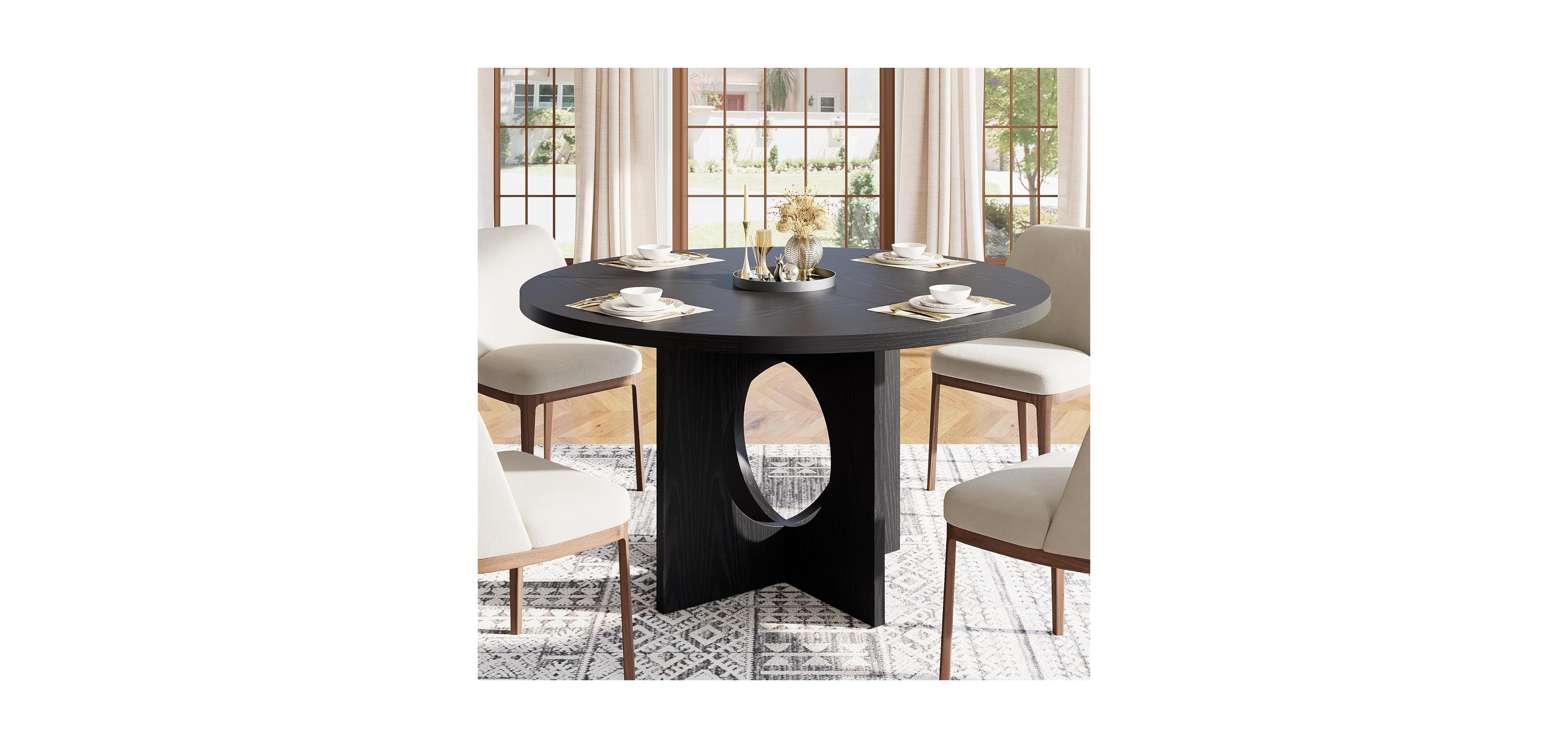gaomon Round Dining Table, 47inch Kitchen Table for 4-6 People, with Wooden Base Tables Room, Kitchen, Living