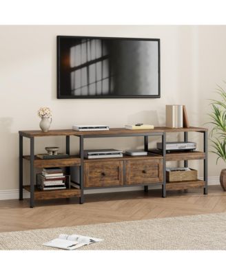 Industrial Media Console,Rustic Entertainment Center,Metal Frame TV Stand with Storage DrawerFarmhouse Modern TV Cabinet