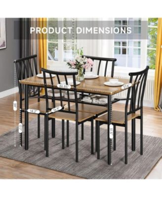 Kitchen Table and Chairs for 4, 5Pcs Dining Table Set with Storage Rack, Rustic Dining Room Table Set Metal and Wood Rectangular Dining Table