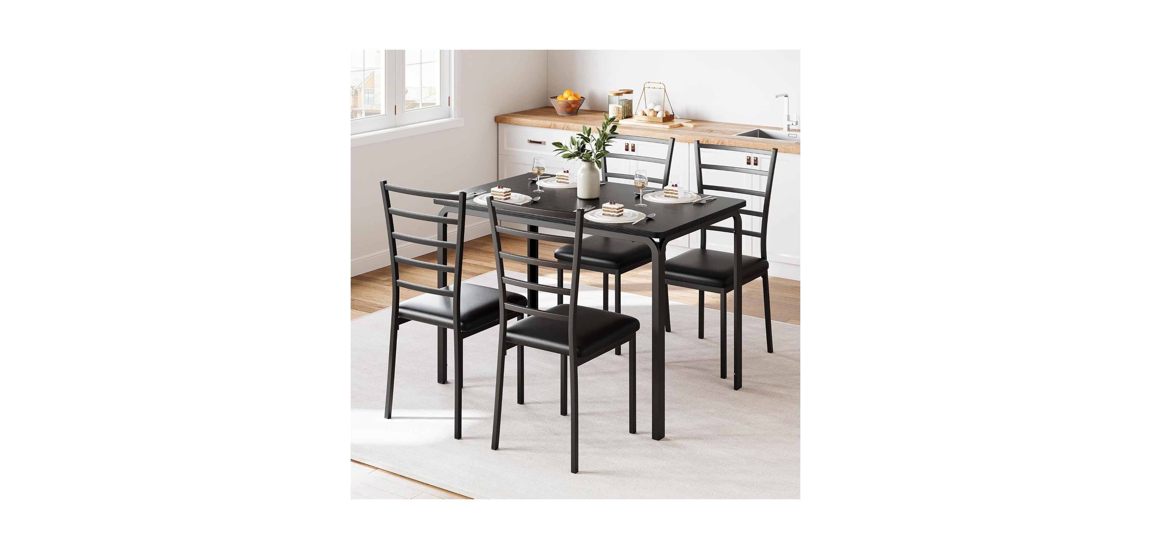 gaomon 5-Piece Dining Table Set for 4, Modern Rectangle Kitchen with Upholstered Chairs