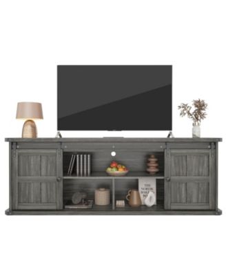 Farmhouse TV Stand for 75 Inch TV, Entertainment Center with Storage Cabinets and Sliding Barn Doors