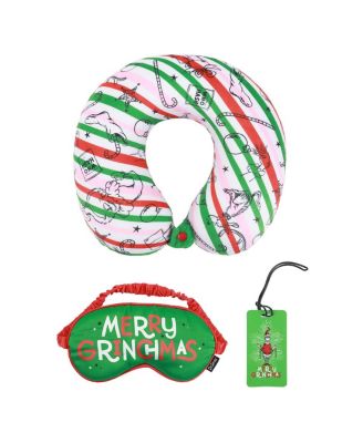 Merry Grinchmas 3-Piece Memory Foam Neck Pillow Eye Mask & Luggage Tag Set