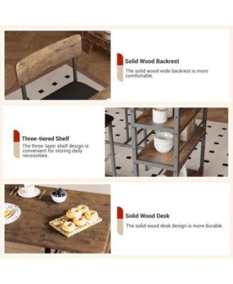 3Pcs Dining Table Set for 2, Kitchen Table and Chairs for 2 with 3 Storage Shelves, Pu Cushion Chairs & Thick Wood Top, 3Pcs Dining Table Set