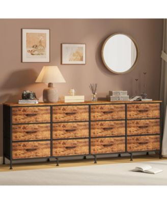 70 Inch Dresser for Bedroom, TV Stand for 65, 75, 80 Inch TV, 12 Fabric Drawer Long Dresser, charging Station