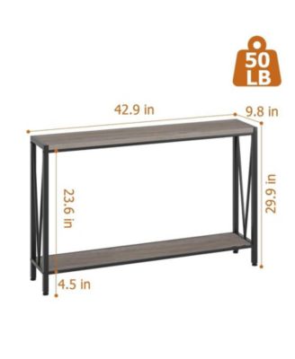 Console Table, 43.0" Entryway Table with Storage, Industrial Sofa Table with V Design, 2-Tier Narrow Console Table