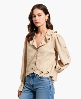 Women's Florence Embroidered Ruffle Collar Puff Sleeve Blouse