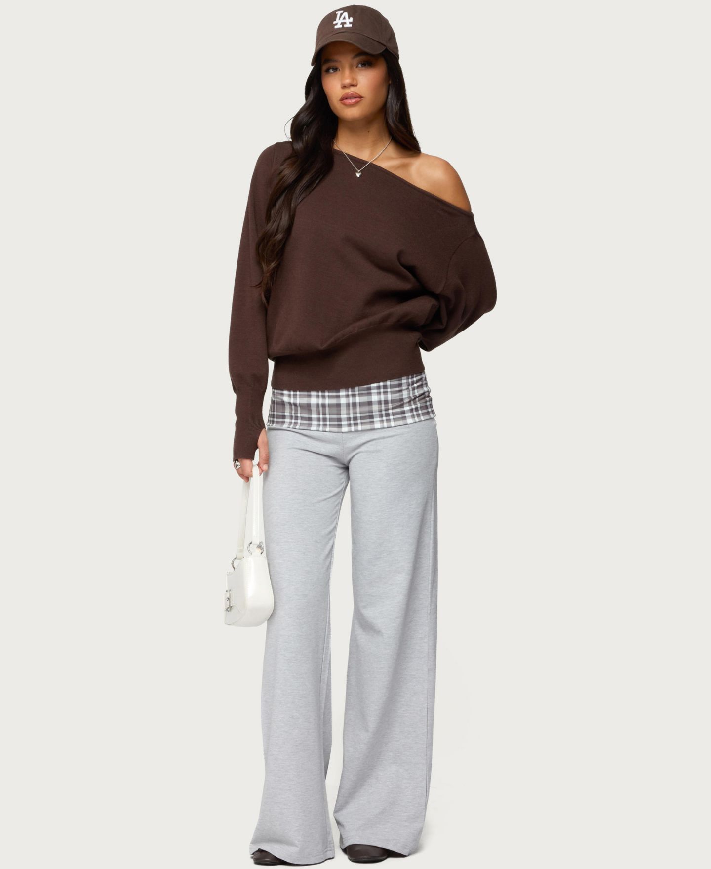 Женские брюки Edikted Kimmy Plaid Foldover Waist, цвет: Серый — фото 5