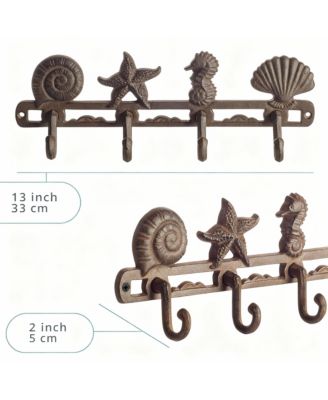 Seaside Decorative Coat Hook Rack with 4 Hooks - Rustic Cast Iron