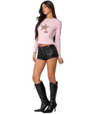 Women's Cherry Leopard Star Long Sleeve T Shirt