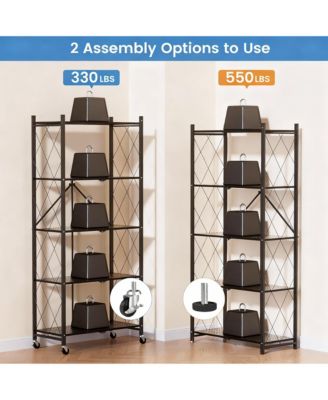 5-Tier Folding Metal Shelf, No Tools, 2 Modes, Heavy Duty