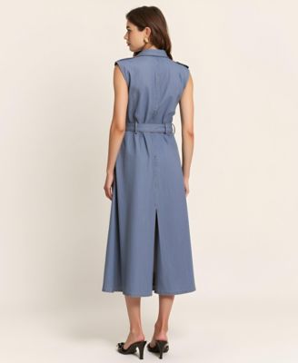 Women's Belted A-Line Midi Dress
