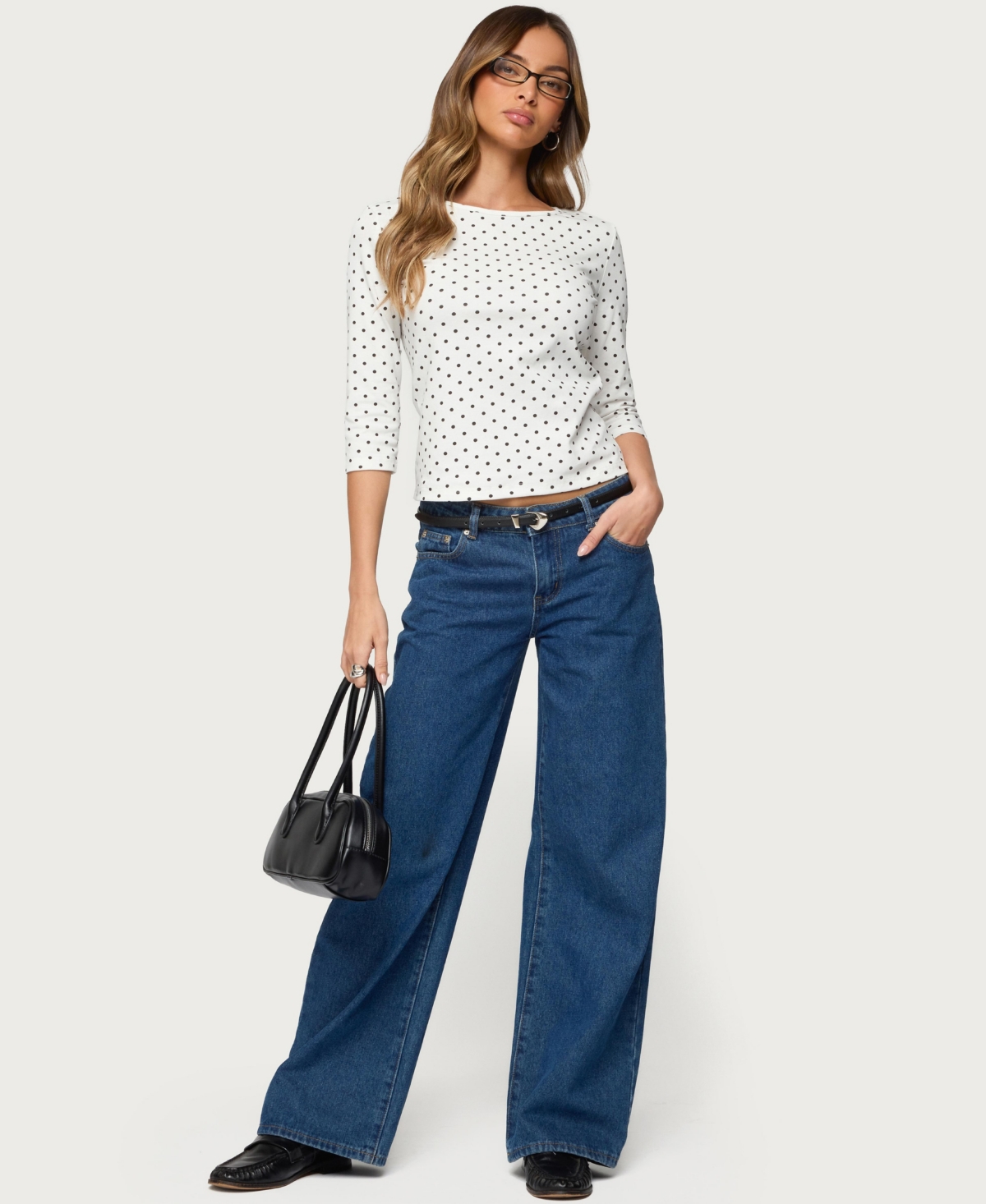 Edikted Women's Lela Polka Dot Quarter Sleeve Top