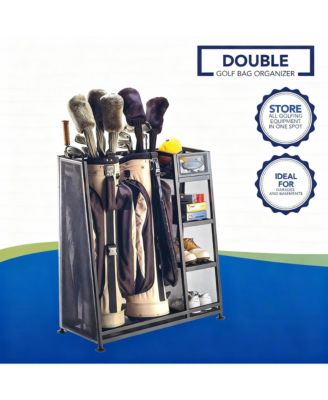 Heavy Duty Metal Golf Rack with 2 Bag Capacity, 3 Shelves & Adjustable Feet