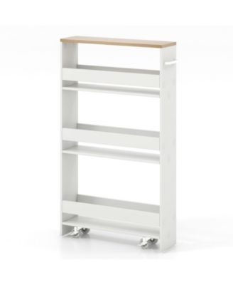 Slim Kitchen Storage Cart with Handle, Mobile Rolling Shelving Organizer