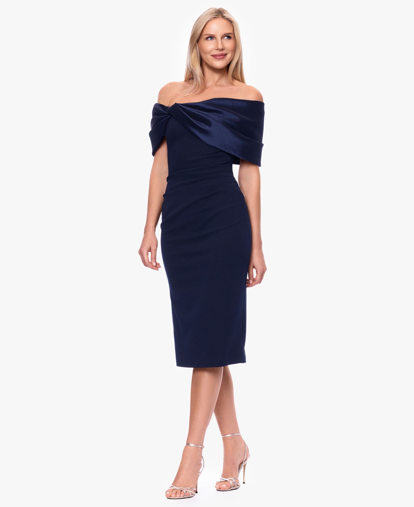 Женское платье Betsy & Adam Off-The-Shoulder Midi, цвет: Тёмно-синий — фото 2