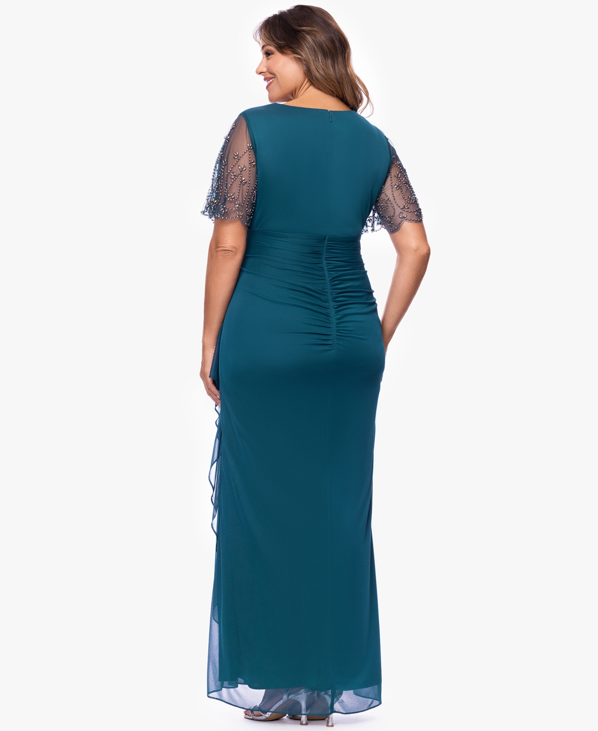 Xscape Plus Lace-Sleeve Dress